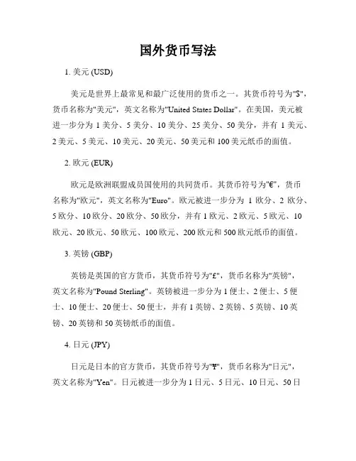 国外货币写法