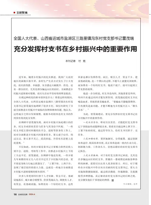 全国人大代表、山西省运城市盐湖区三路里镇沟东村党支部书记雷茂瑞__充分发挥村支书在乡村振兴中的重要作