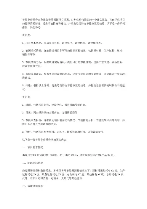 节能审查报告表和报告书