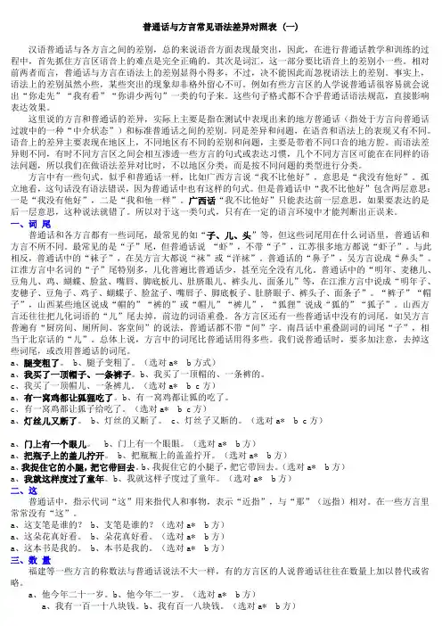 普通话与方言常见语法差异对照表21497