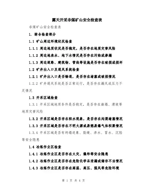 露天开采非煤矿山安全检查表