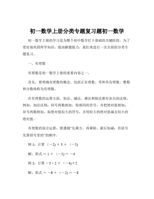 初一数学上册分类专题复习题初一数学