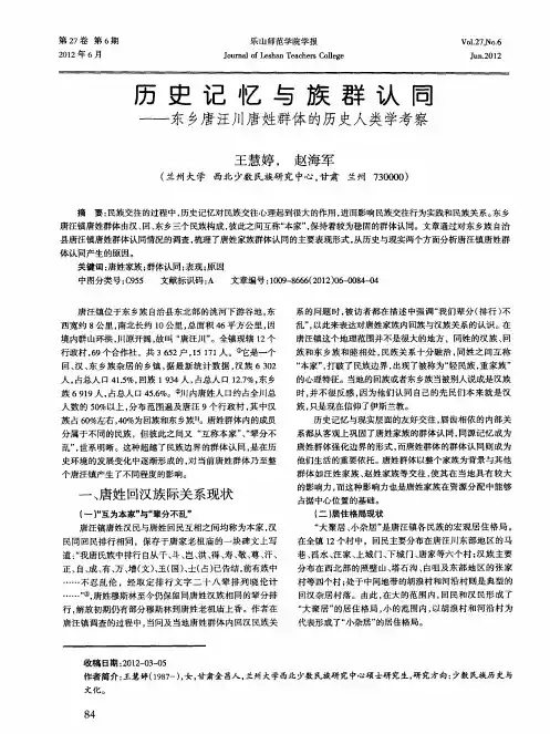 历史记忆与族群认同——东乡唐汪川唐姓群体的历史人类学考察
