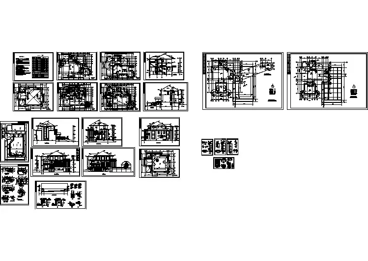 1200平米左右4层框架结构豪华别墅全套建筑设计CAD图纸