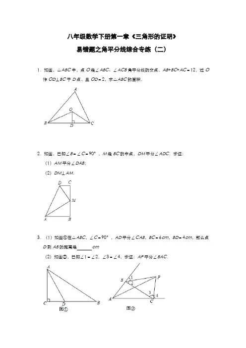 2020-2021学年北师大版八年级数学下册 第一章三角形的证明 易错题之角平分线综合专练(二)