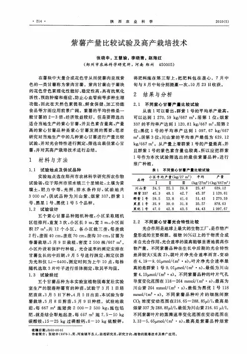 紫薯产量比较试验及高产栽培技术