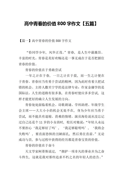 高中青春的价值800字作文【五篇】