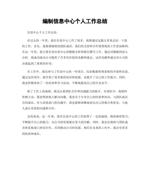 编制信息中心个人工作总结