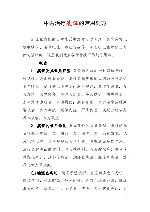中医治疗痰证的常用处方