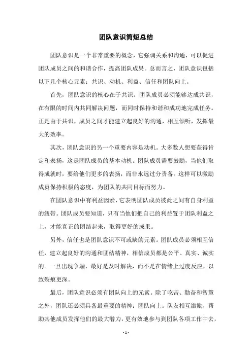 团队意识简短总结