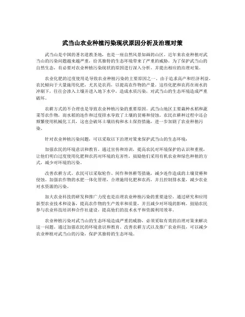 武当山农业种植污染现状原因分析及治理对策