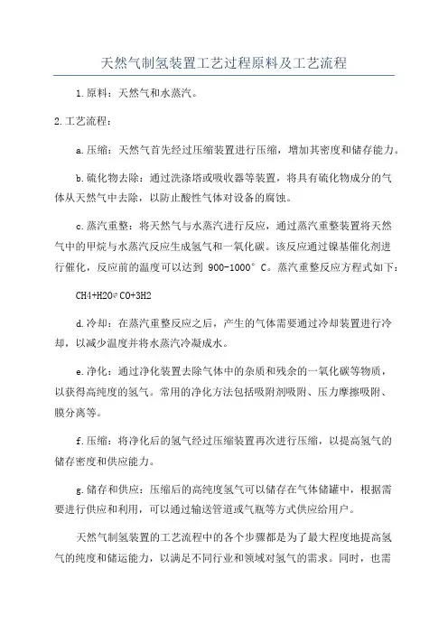 天然气制氢装置工艺过程原料及工艺流程