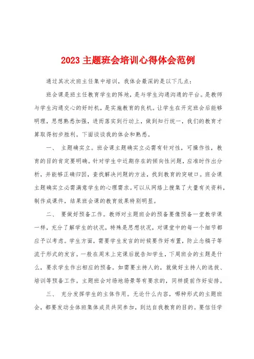 2023年主题班会培训心得体会范例