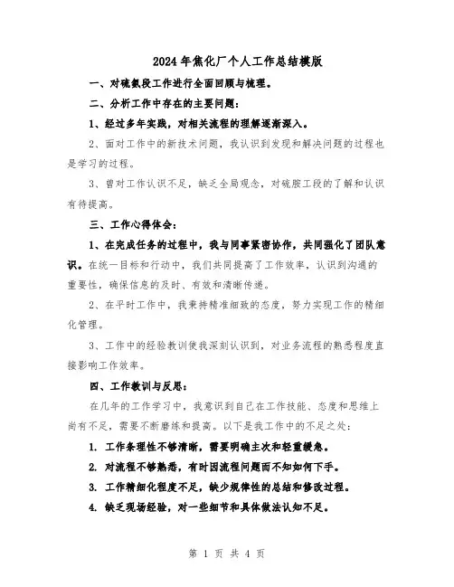 2024年焦化厂个人工作总结模版(二篇)