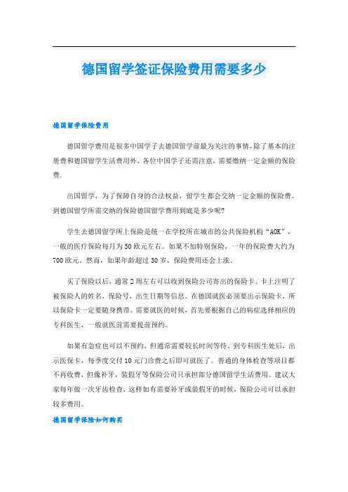 德国留学签证保险费用需要多少