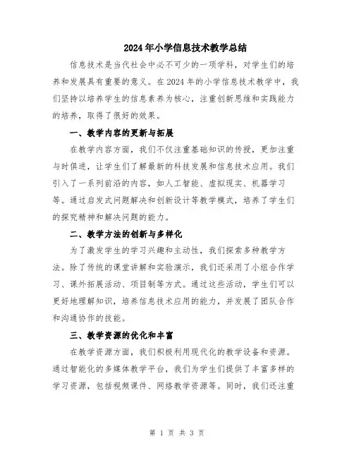 2024年小学信息技术教学总结