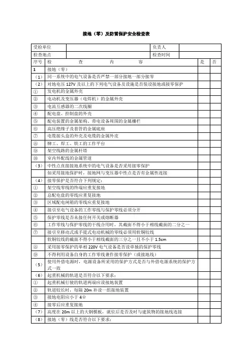 接地(零)及防雷保护安全检查表