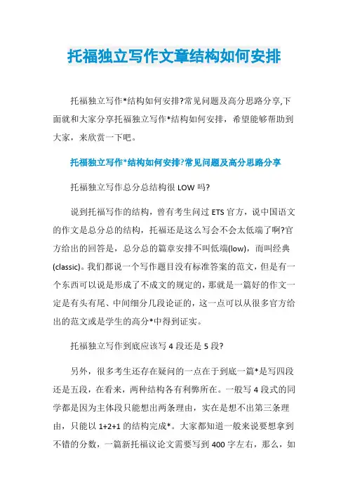 托福独立写作文章结构如何安排