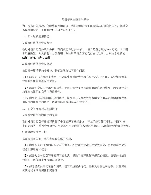 经费情况自查自纠报告