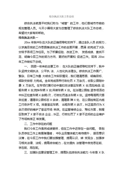 综合执法大队工作总结_个人工作总结_