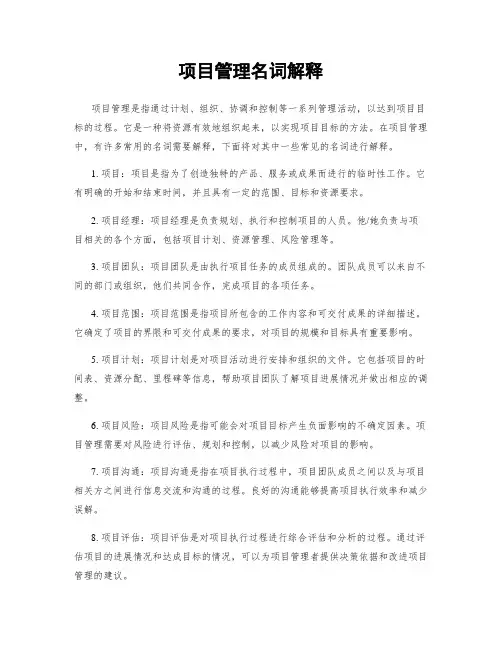 项目管理名词解释