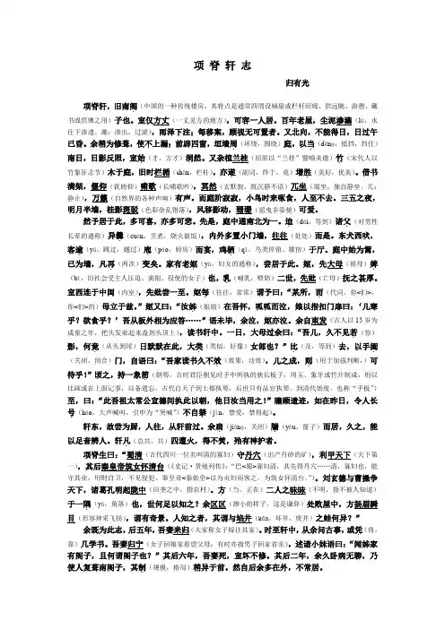 《项脊轩志》注解翻译