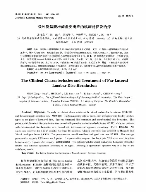极外侧型腰椎间盘突出症的临床特征及治疗