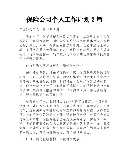 保险公司个人工作计划3篇