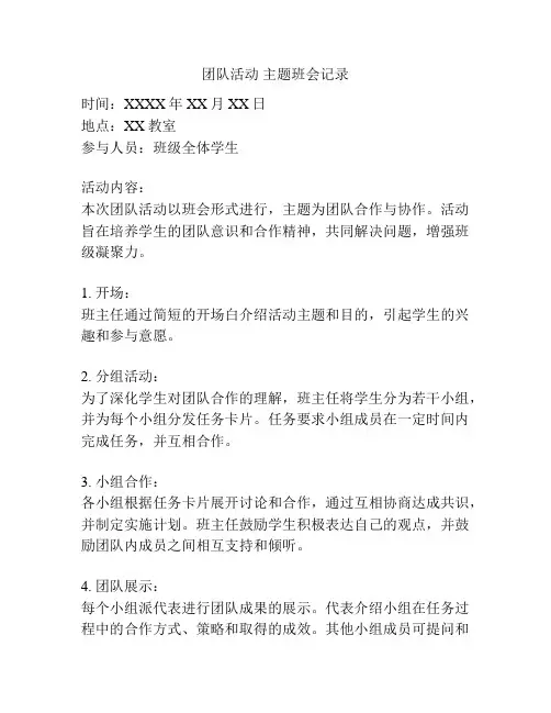 团队活动 主题班会记录