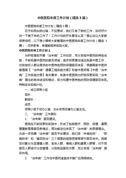 中医医院年度工作计划（精选3篇）