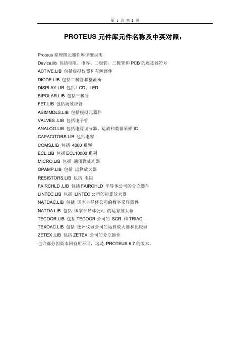 PROTEUS元件库元件名称及中英对照