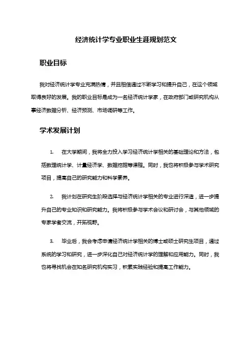 经济统计学专业职业生涯规划范文
