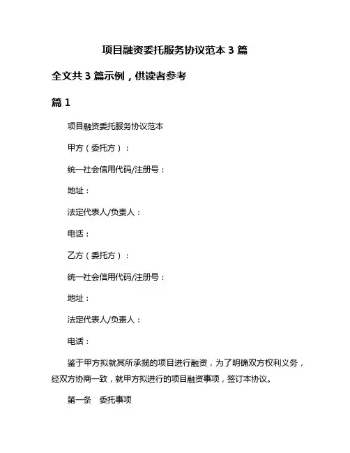 项目融资委托服务协议范本3篇