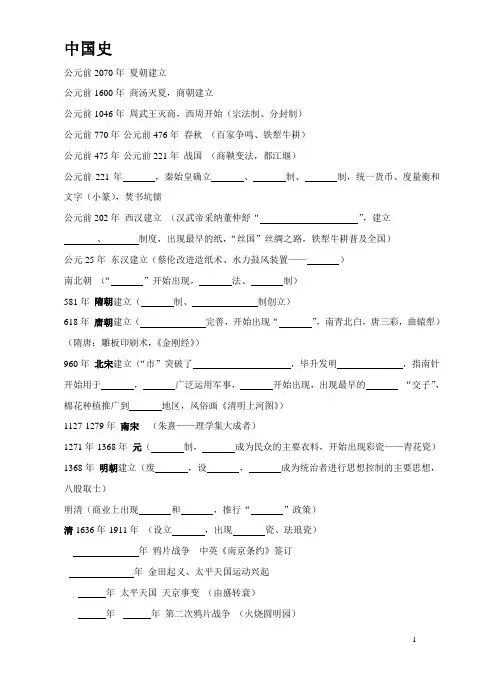 2018历史高考大事年表(填空版,有答案)