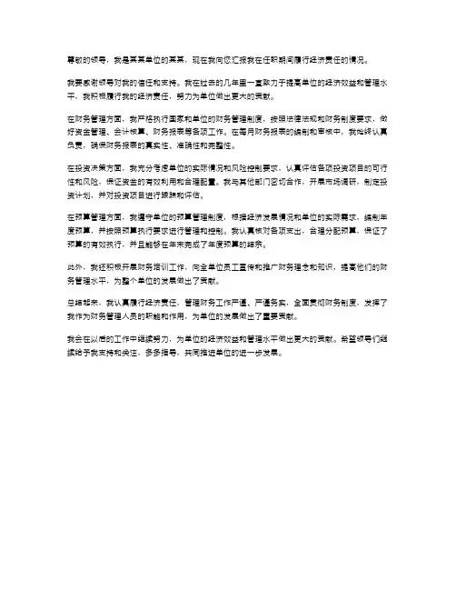 任职期间履行经济责任情况述职报告2