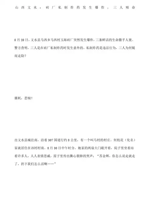 山西文水：砖厂私制炸药发生爆炸,三人殒命