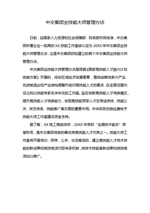 中交集团业技能大师管理办法