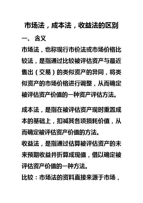 资产评估：成本法、市场法和收益法的比较