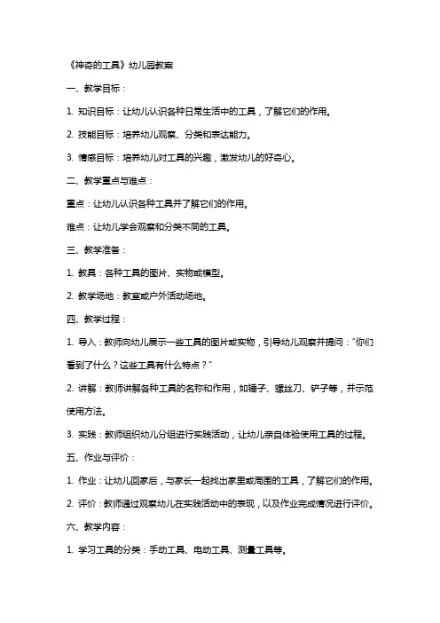 《神奇的工具》幼儿园教案