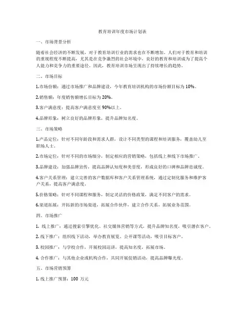 教育培训年度市场计划表