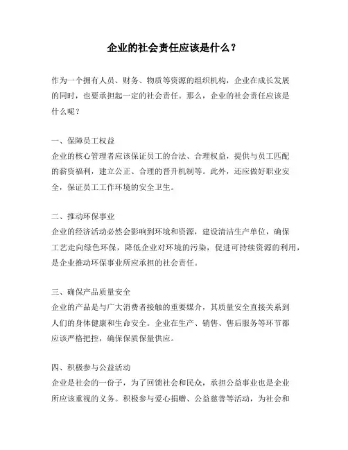 企业的社会责任应该是什么？