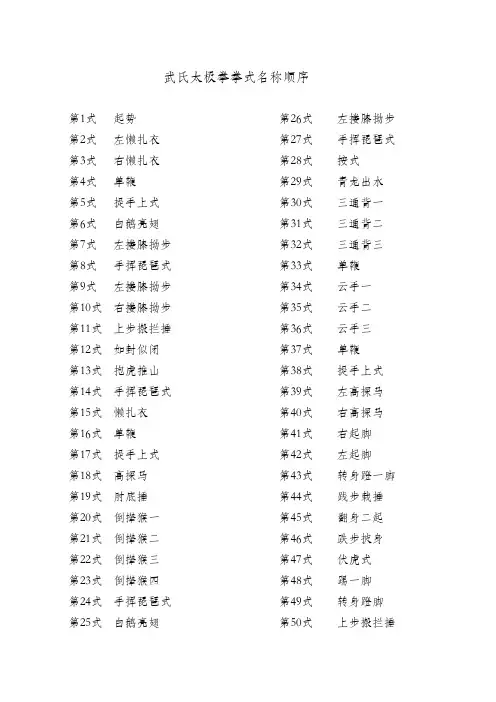 武氏太极拳拳式名称顺序