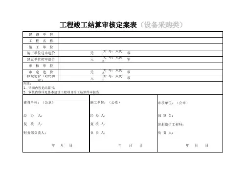工程项目造价审核定案表