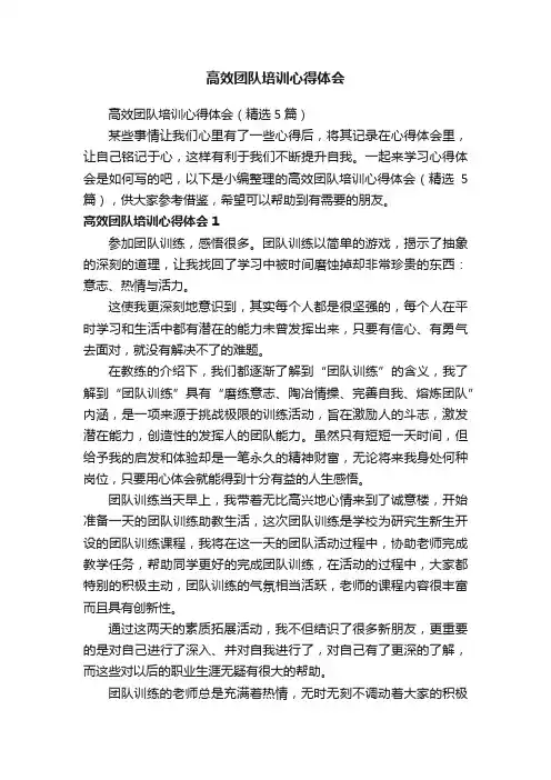 高效团队培训心得体会（精选5篇）