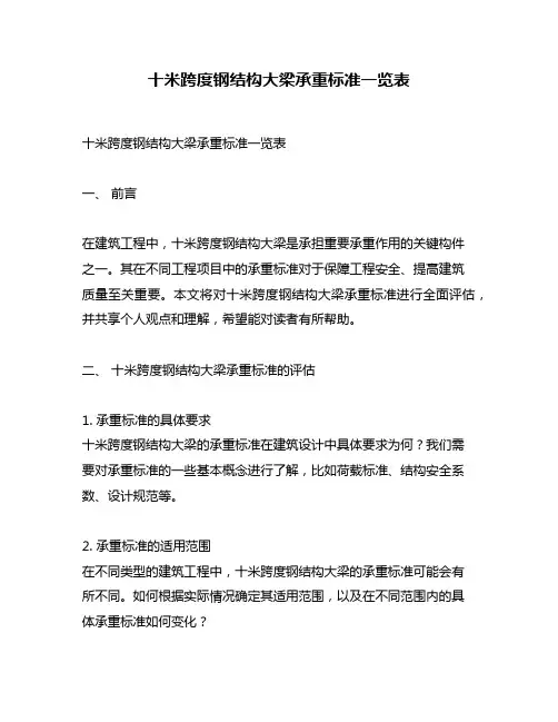 十米跨度钢结构大梁承重标准一览表