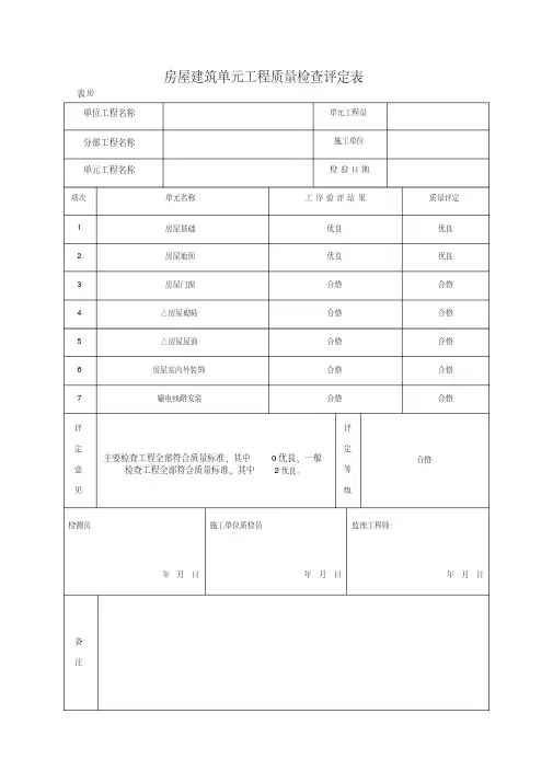 房屋建筑单元工程质量检查评定表