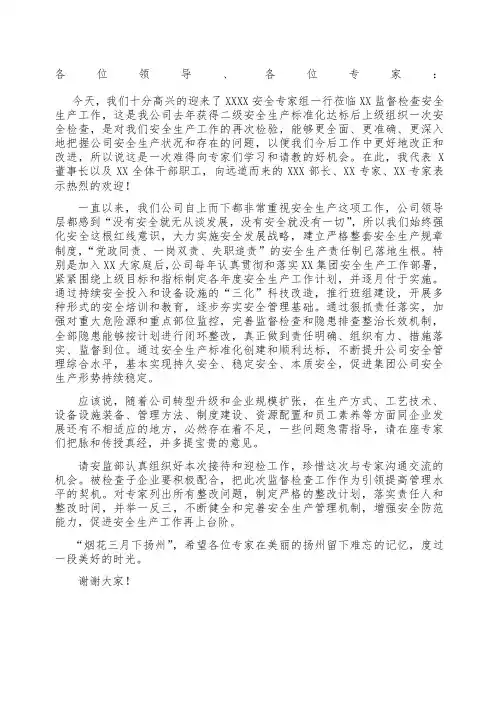 安全检查组欢迎词
