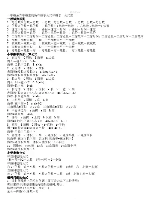 一至六年级里的所有数学公式和概念