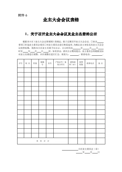 业主大会会议表格