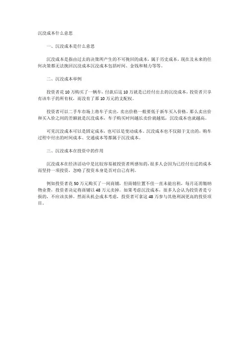 沉没成本什么意思